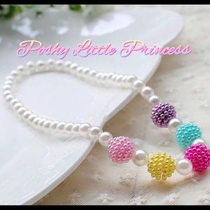 Girls Princess Fashion Pearl Necklace ~ Rainbow